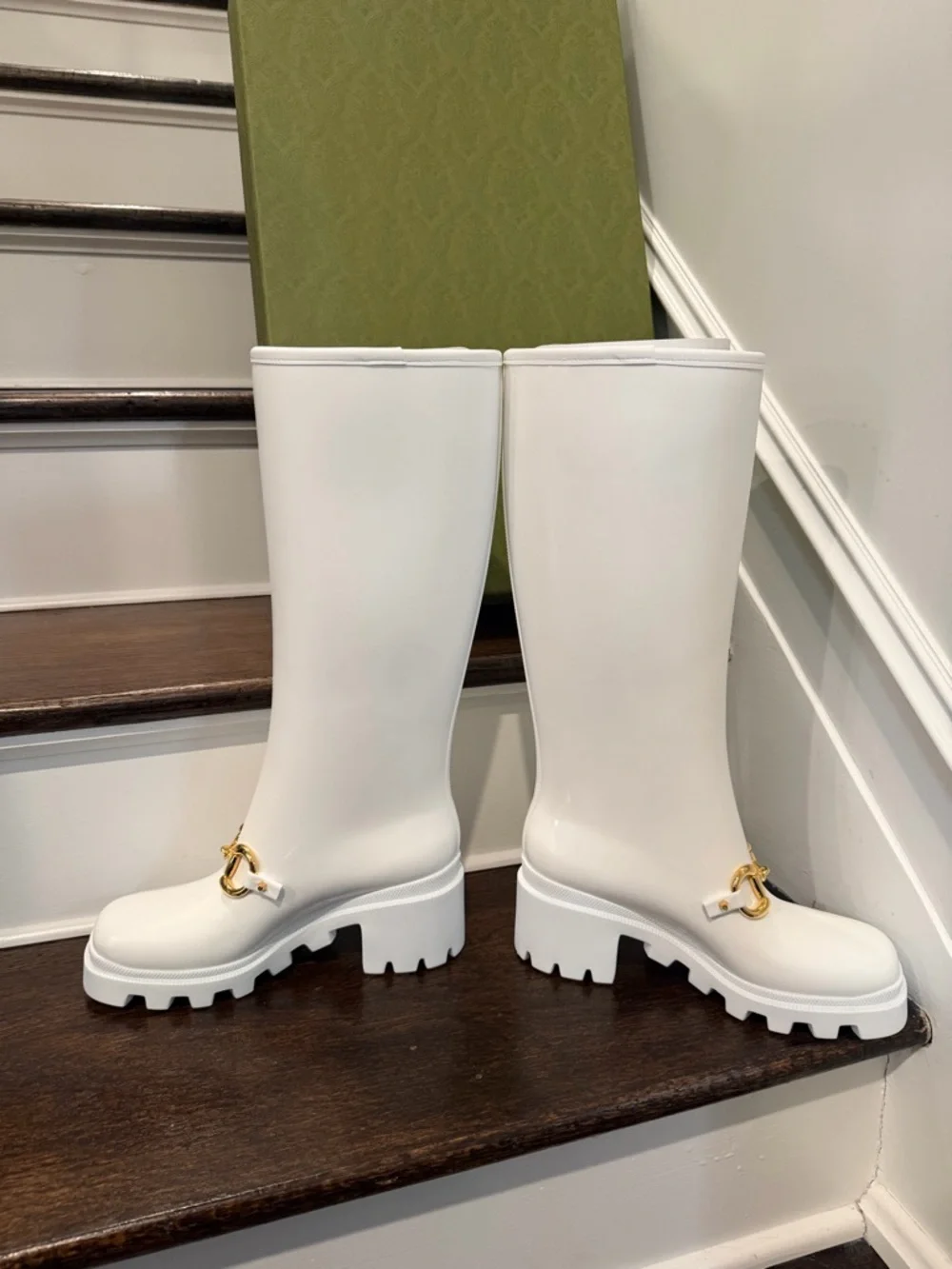 Gucci White Rubber Rain Boots with Gold Horsebit - Picture 5 of 9
